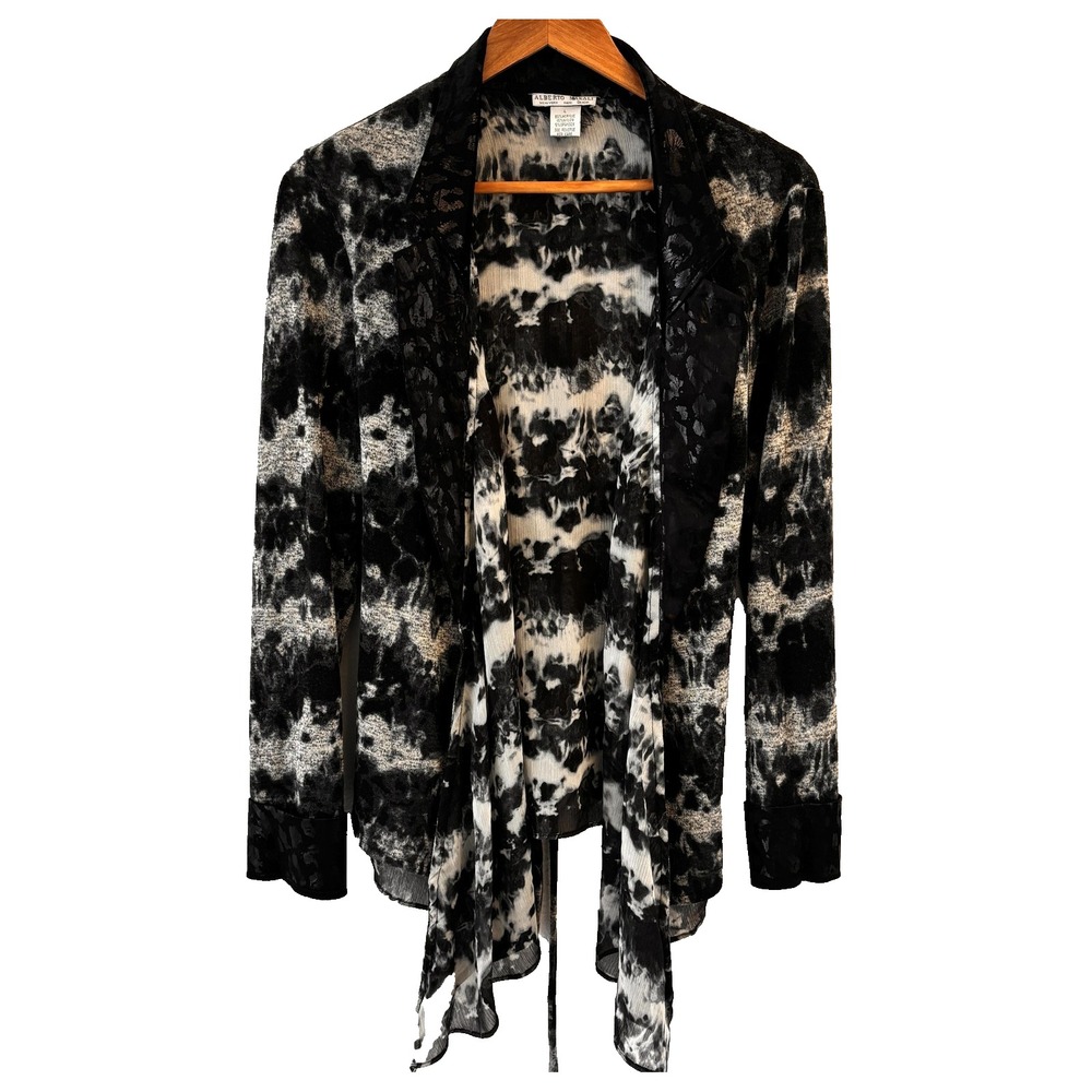Alberto Makali Open‎ Front Cardigan Sweater L Tie Dye Leopard Trim Whimsigoth